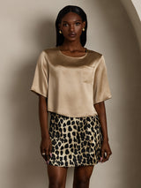 [Champagne] SilkSilky-SE Hårärm Djup Rund Halsringning Dam T-Shirt 005