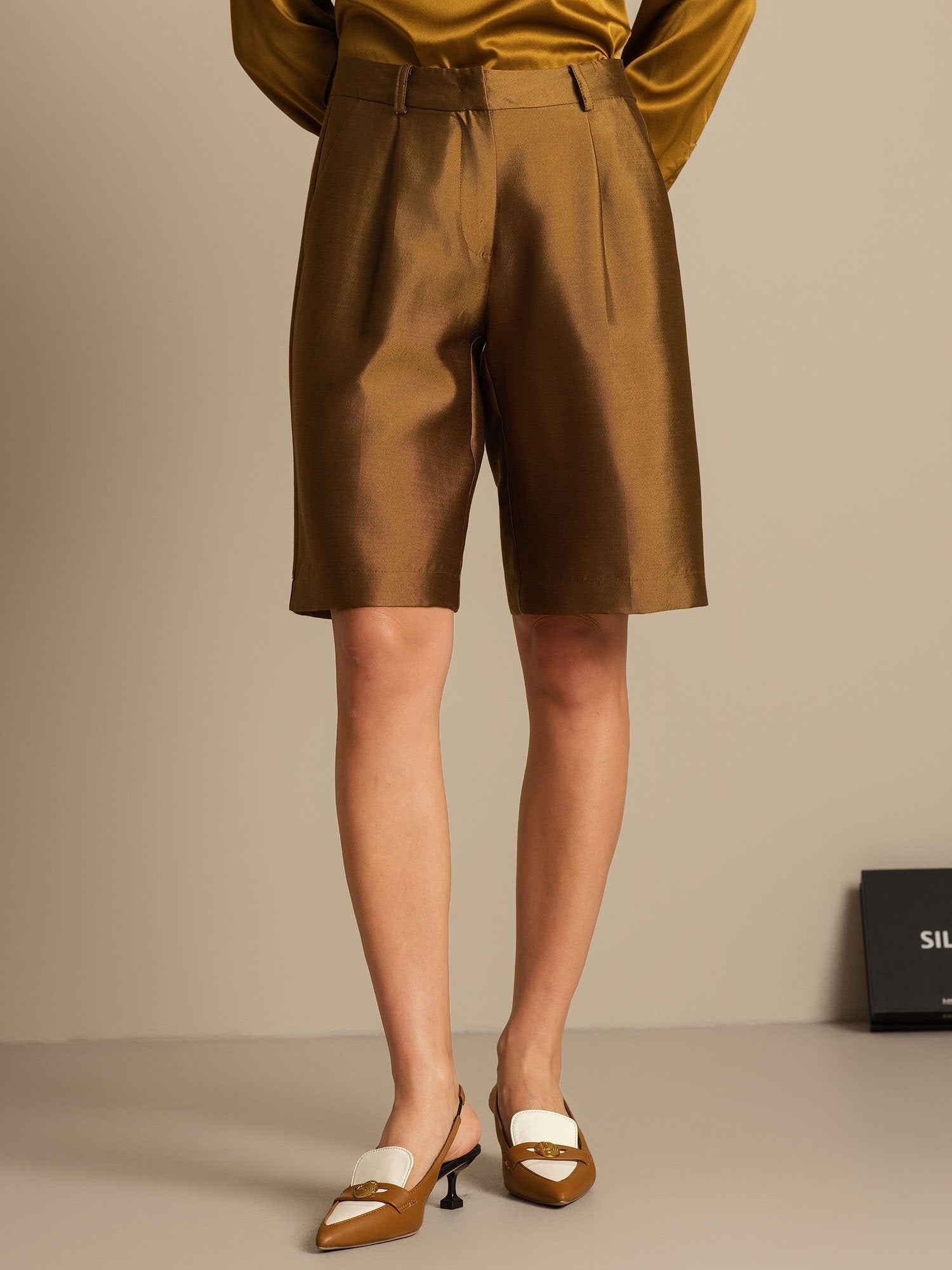 [Brons] SilkSilky-SE 32Momme Silk-Wool Blend Womens Shorts 006,