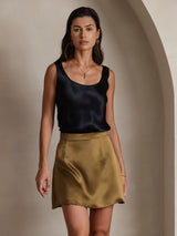 [Svart] SilkSilky-SE 19Momme Ärmlös Djup Rund Halsringning Cami Toppar 004