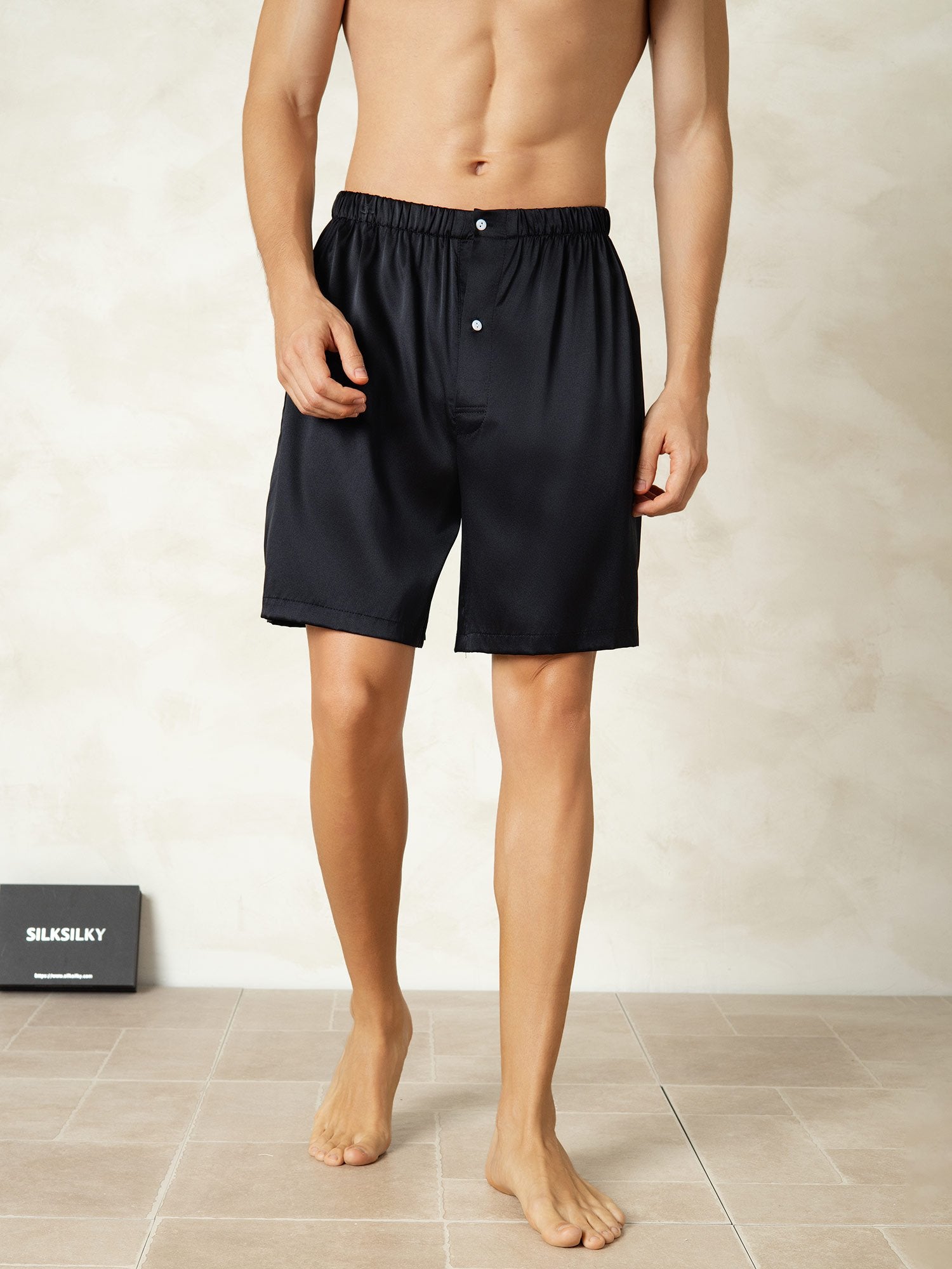 [Svart] SilkSilky-SE Rent Silke Mens Sleep Bottoms 001