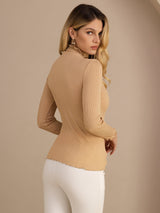 [Månsten] SilkSilky-SE Long Sleeve Turtle Neck Dam T-Shirt 002