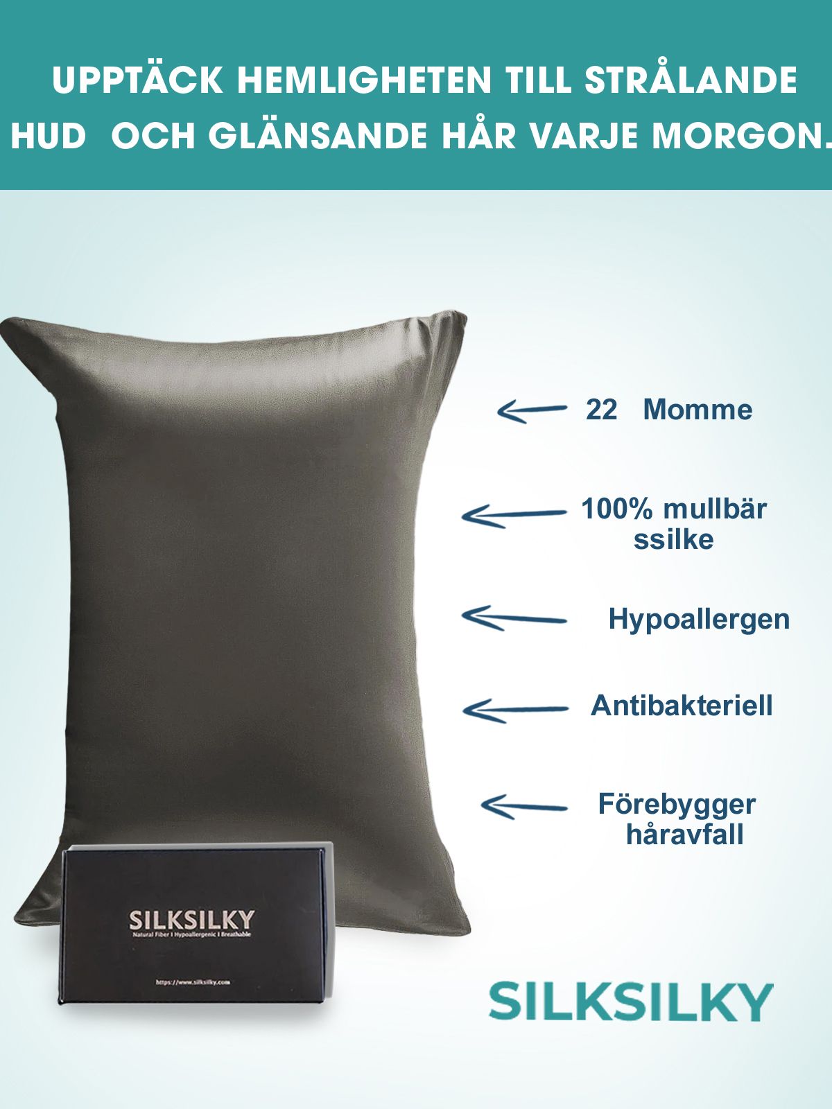 [Mörkgrå] SilkSilky-SE 22Momme Rent Silke Pillowcase 002