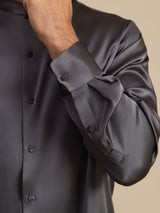 [Mörkgrå] SilkSilky-SE Long Sleeve Stand Collar Herrskjorta 007