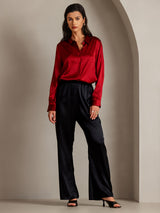 [Röd] SilkSilky-SE Long Sleeve Lapel Collar Damskjorta 003