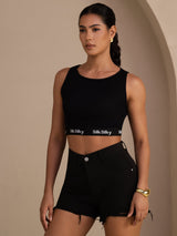 [Svart] SilkSilky-SE Sleeveless Crew Neck Cami Toppar 006