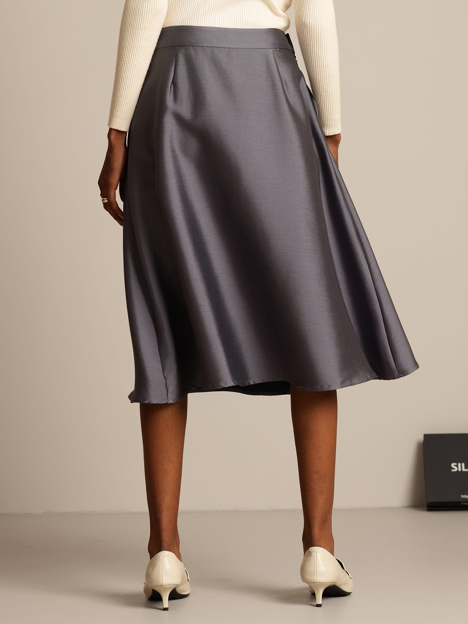 [Grå] SilkSilky-SE 32Momme Silk-Wool Blend Skirt 002,