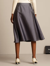 [Grå] SilkSilky-SE 32Momme Silk-Wool Blend Skirt 002