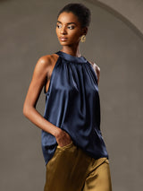 [Mörkblå] SilkSilky-SE Sleeveless Halter Dam T-Shirt 001