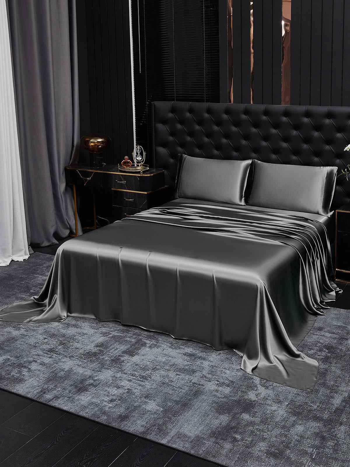 [Mörkgrå] SilkSilky-SE 19Momme Rent Silke Bedding Set 001