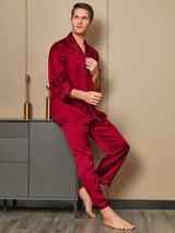 [Röd] SilkSilky-SE Long Sleeve Lapel Collar Herr Pyjama 004