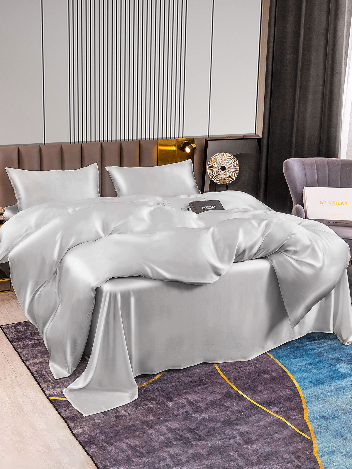 SilkSilky SE 22Momme Rent Silke Bedding Set Silver 004