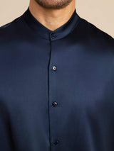 [Mörkblå] SilkSilky-SE Long Sleeve Stand Collar Herrskjorta 007