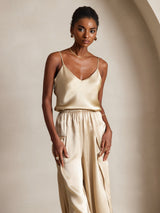 [Champagne] SilkSilky-SE Spaghetti Strap V Neck Cami Toppar 001