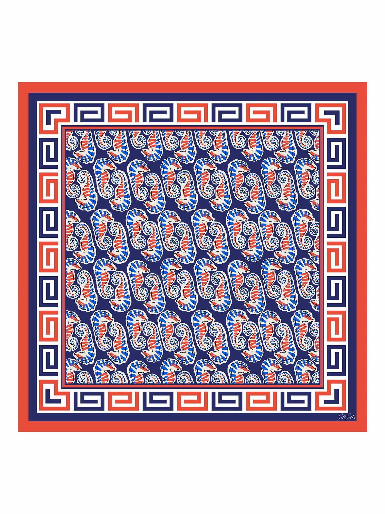 [Marinblå Sjöhäst] SilkSilky-SE Scarf 001