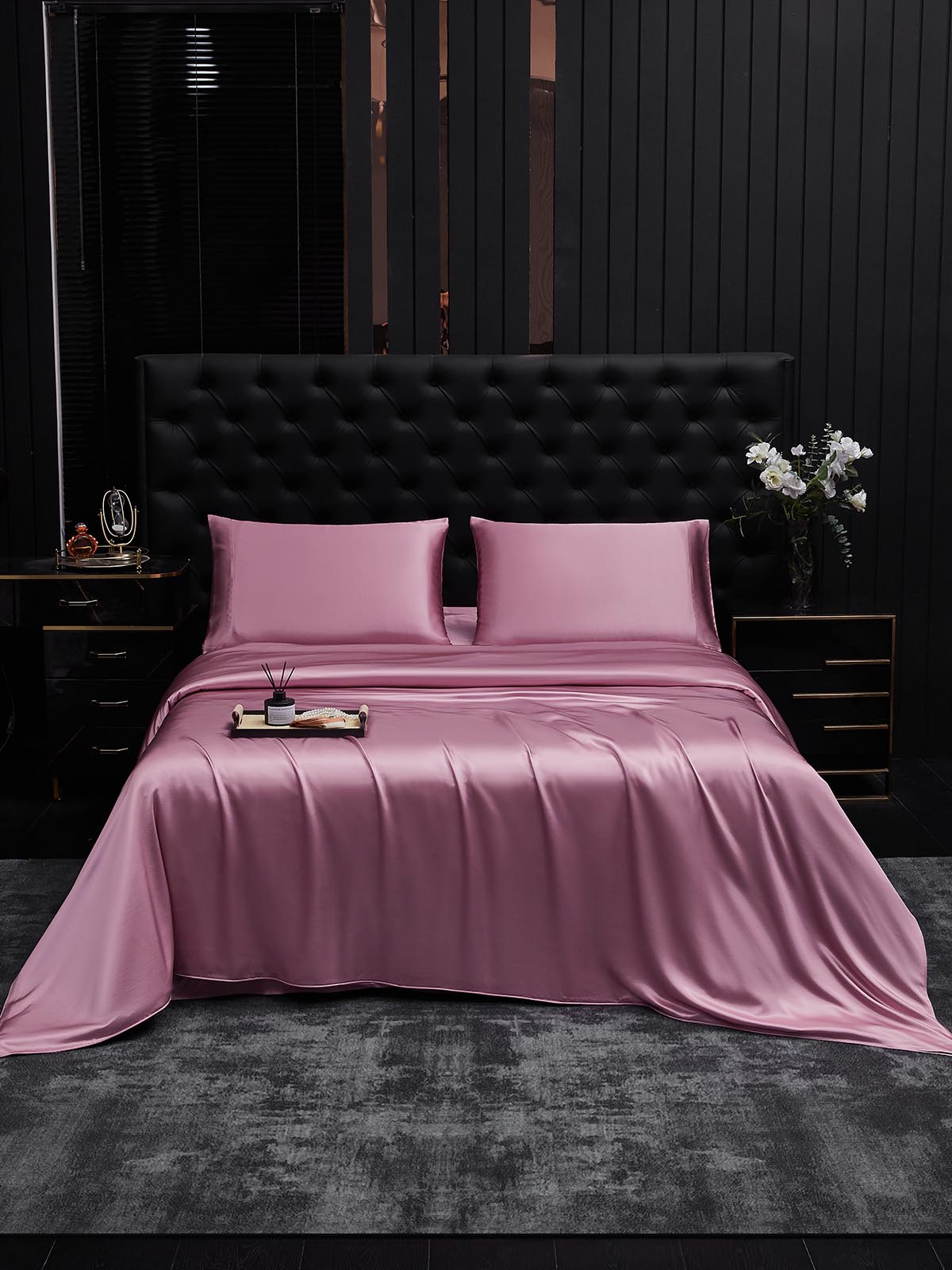 [Blek Mauve] SilkSilky-SE 22Momme Rent Silke Bedding Set 001,