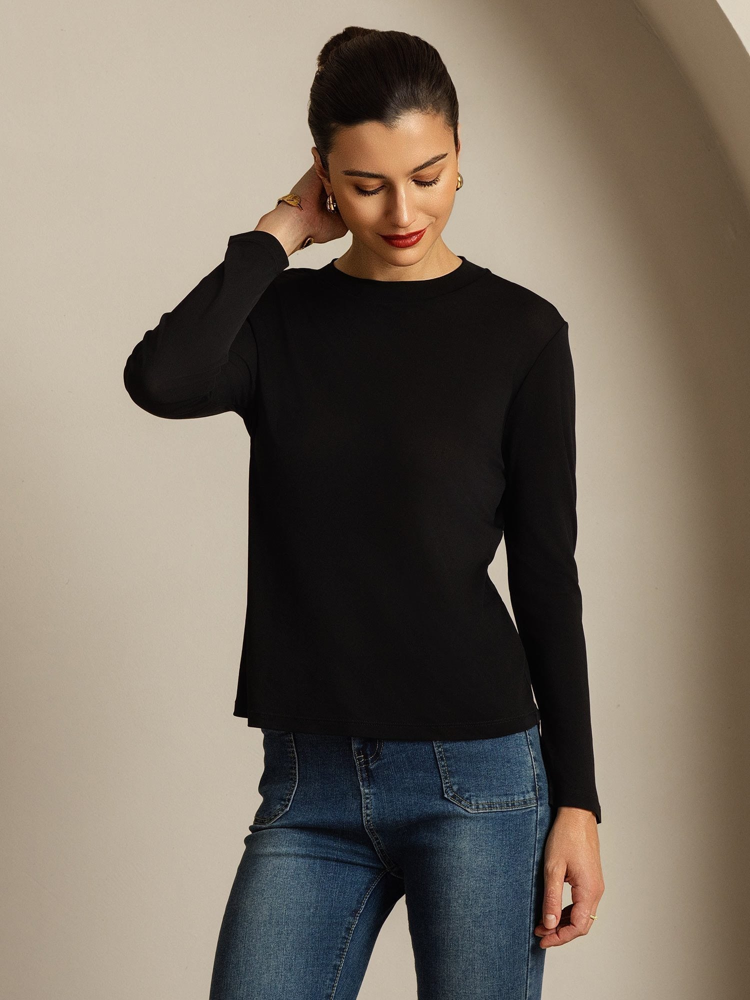 [Svart] SilkSilky-SE Rent Silke Womens T-Shirt 007,