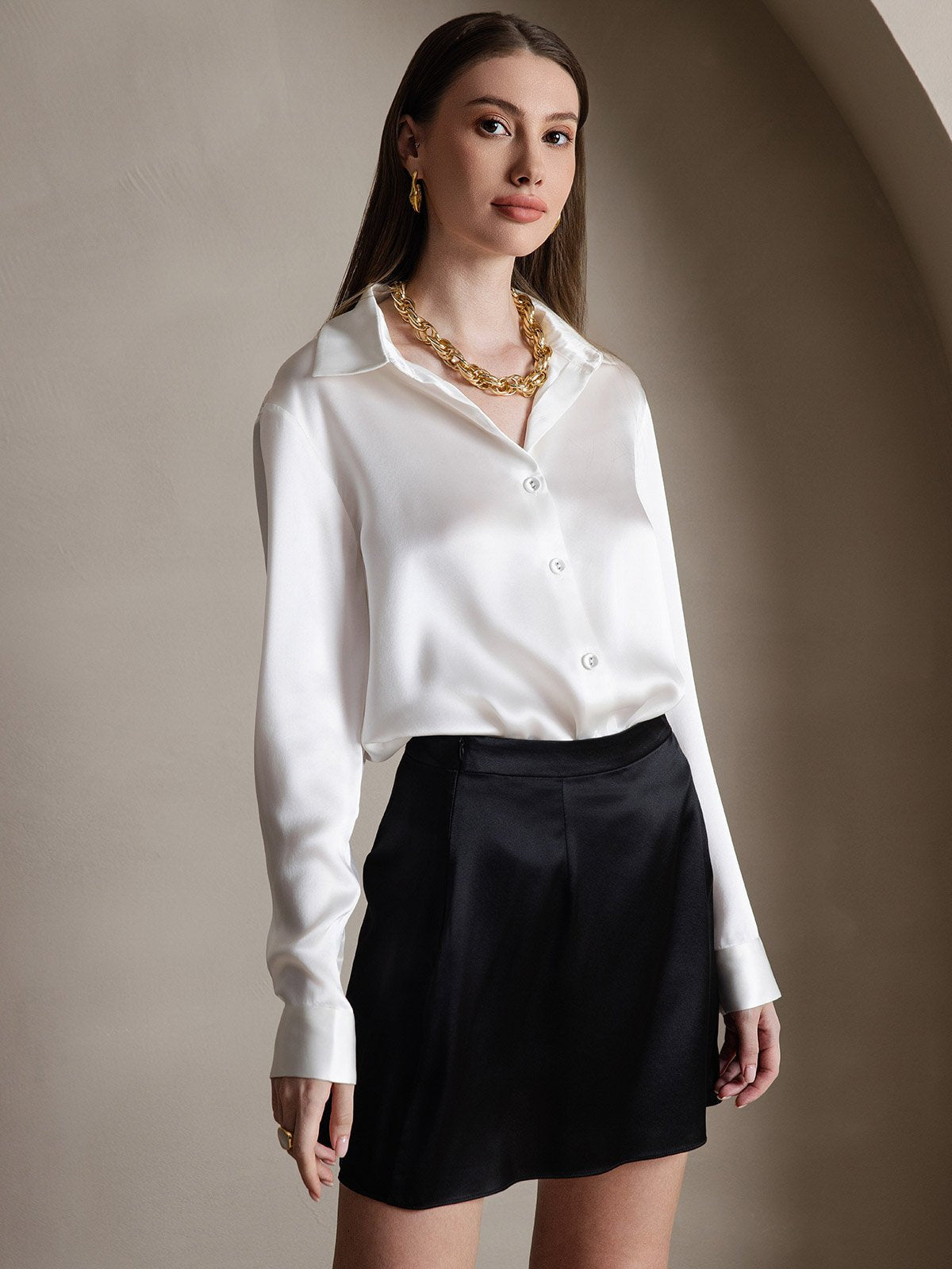 [Svart] SilkSilky-SE 19Momme Silke Skirt 006
