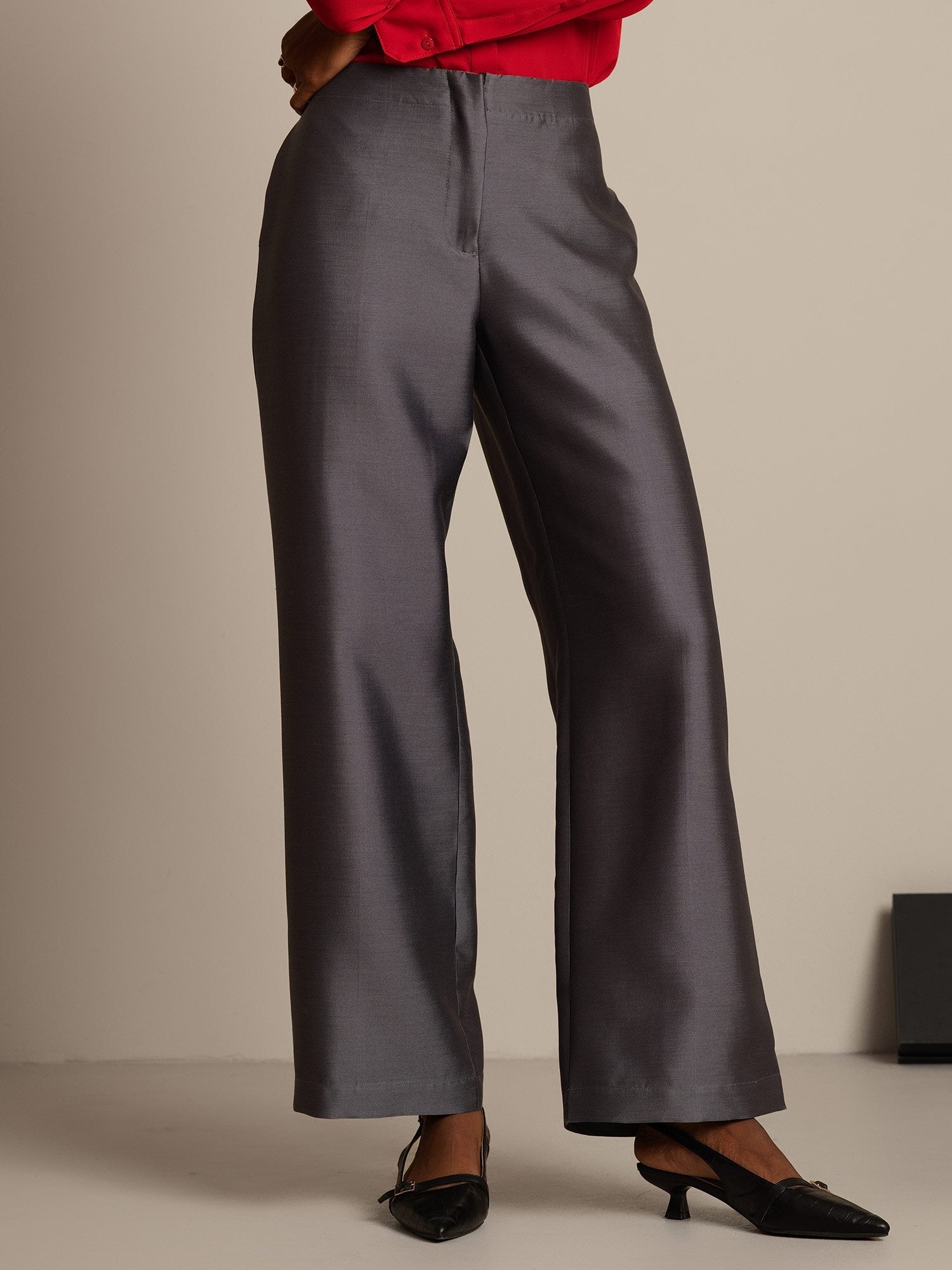 [Grå] SilkSilky-SE 32Momme Silk-Wool Blend Womens Pants 006,