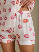 [Vitt Läppstift] SilkSilky-SE Short Sleeve Notch Collar Dam Pyjama 004