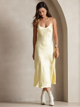 [Ljusgul] SilkSilky-SE Spaghetti Strap V Neck Nattlinne 005