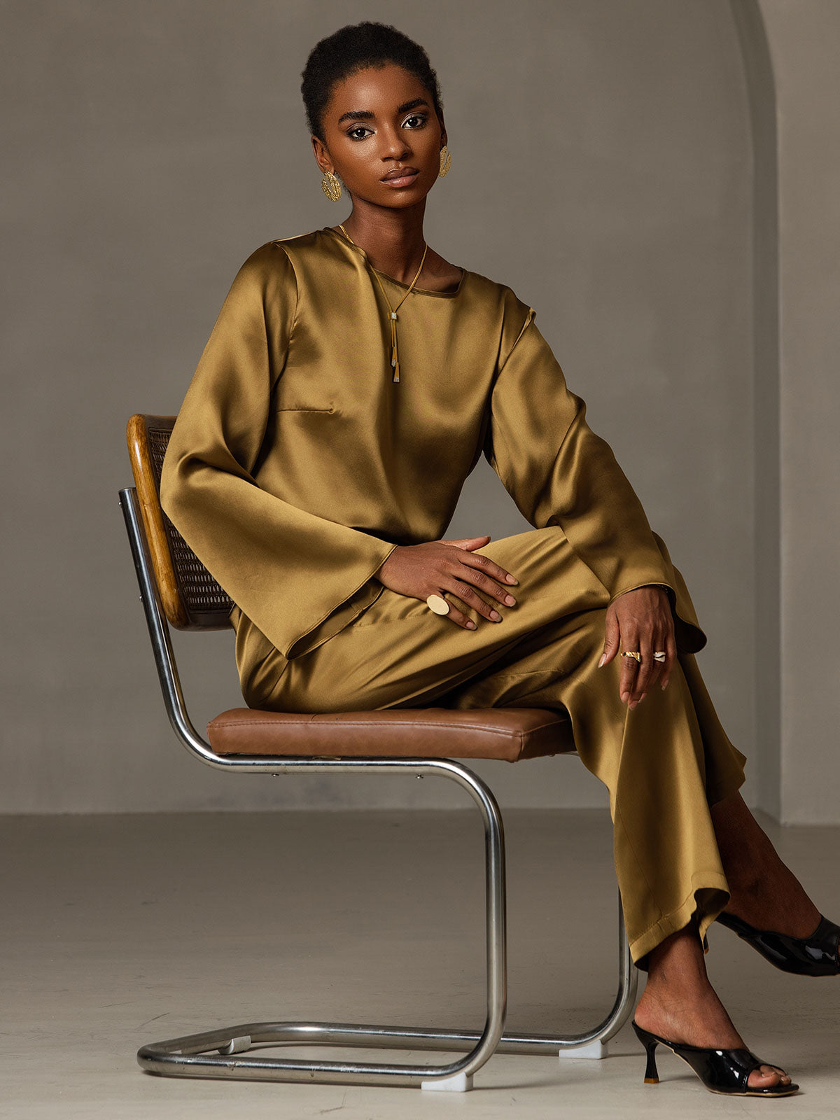 [Brun] SilkSilky-SE 19Momme Silke Womens T-Shirt 007,