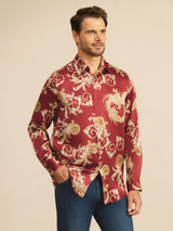 [Vinröd Drake] SilkSilky-SE Long Sleeve Lapel Collar Herrskjorta 001