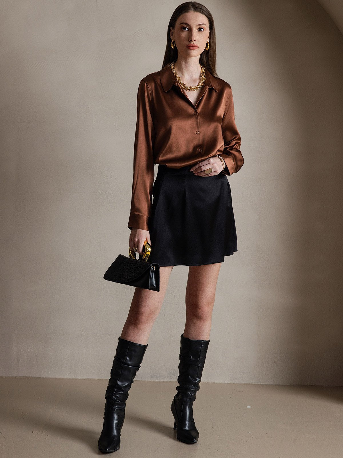 [Svart] SilkSilky-SE 19Momme Silke Skirt 008