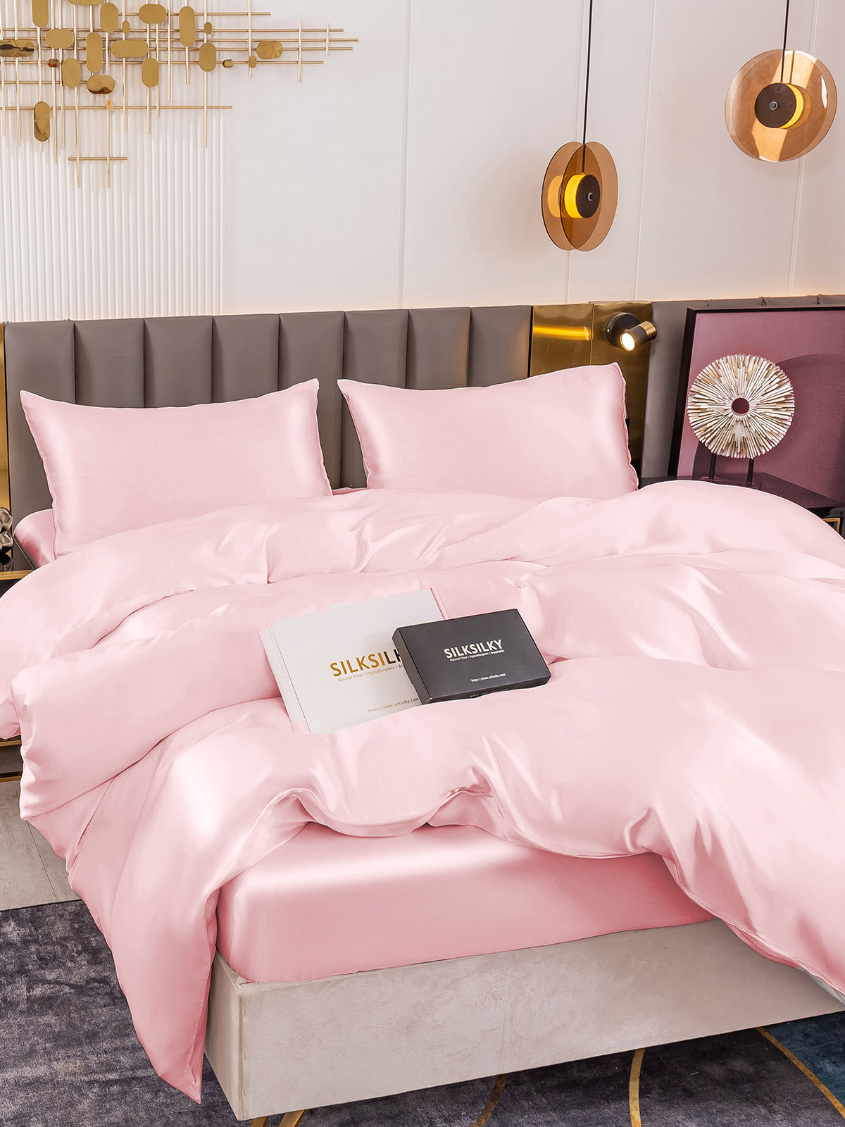 SilkSilky SE 19Momme Rent Silke Bedding Set Rosa 003