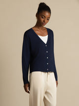 [Mörkblå] SilkSilky-SE Long Sleeve Dam Cardigan 001