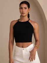 [Svart] SilkSilky-SE Sleeveless Crew Neck Cami Toppar 001