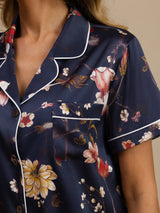 [Marin Blommor] SilkSilky-SE Kort Ärm Notchkrage Dam Pyjama 004