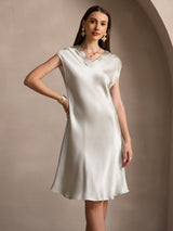 [Ljusgrön] SilkSilky-SE Cap Sleeve V Neck Nattlinne 003