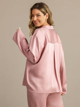 [Persikohud] SilkSilky-SE 19Momme Lång Ärm Notchkrage Dam Pyjama 005