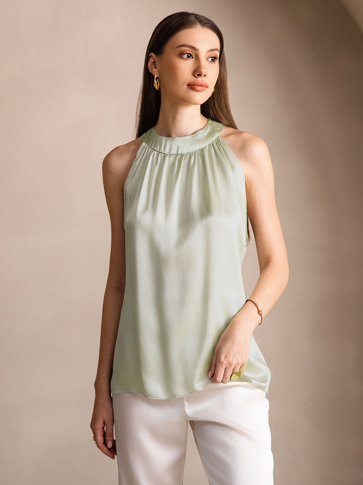 [Ljusgrön] SilkSilky-SE 19Momme Silke Womens T-Shirt 001