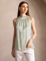 [Ljusgrön] SilkSilky-SE Sleeveless Halter Dam T-Shirt 001