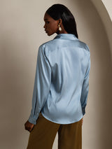 [Gråblå] SilkSilky-SE Long Sleeve Lapel Collar Damskjorta 002