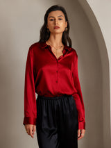 [Röd] SilkSilky-SE Long Sleeve Lapel Collar Damskjorta 001