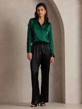 [Mörkgrön] SilkSilky-SE Long Sleeve Lapel Collar Damskjorta 004