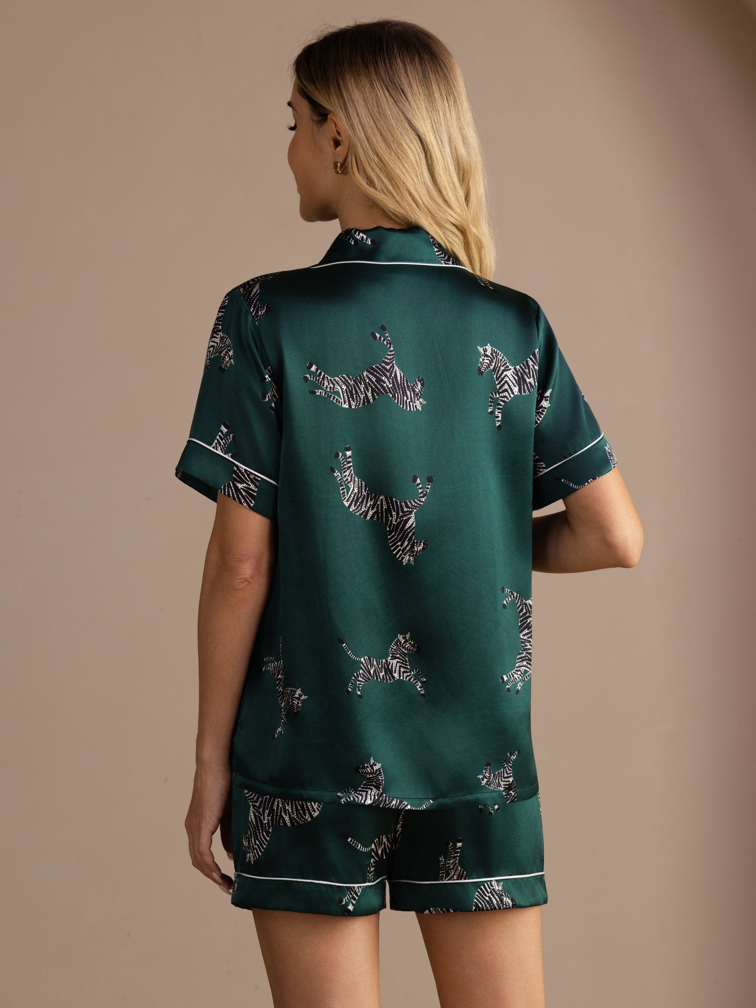 [Smaragd Zebra] SilkSilky-SE Short Sleeve Lapel Collar Dam Pyjama 002