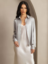 [Ljusgrå] SilkSilky-SE Long Sleeve Lapel Collar Damskjorta 007