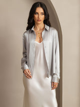[Ljusgrå] SilkSilky-SE Long Sleeve Lapel Collar Damskjorta 007