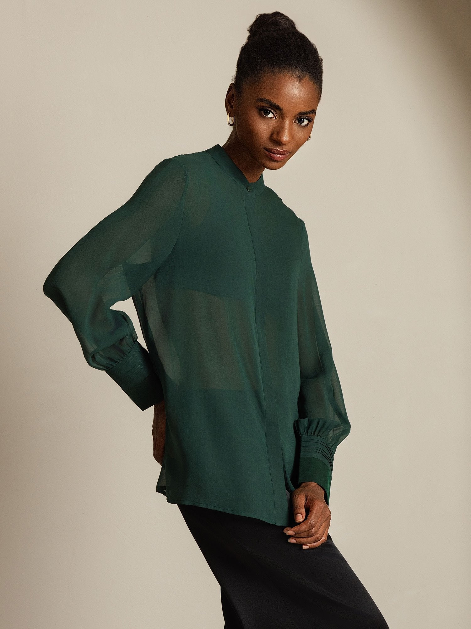 [Mörkgrön] SilkSilky-SE Rent Silke Womens Shirt 007