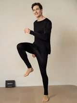 [Svart] SilkSilky-SE Lång Ärm Rund Halsringning Herr Långkalsonger 002