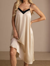 [Risbeige] SilkSilky-SE Spaghetti Strap V Neck Nattlinne 007
