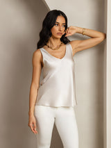 [Ljusgrå] SilkSilky-SE Sleeveless V Neck Cami Toppar 007