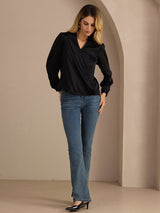 [Svart] SilkSilky-SE Long Sleeve Blouse 006