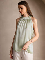[Ljusgrön] SilkSilky-SE Sleeveless Halter Dam T-Shirt 004