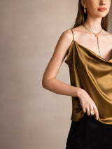 [Brun] SilkSilky-SE Spaghetti Strap Cowl Neck Cami Toppar 004