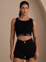 [Svart] SilkSilky-SE Sleeveless Crew Neck Cami Toppar 005