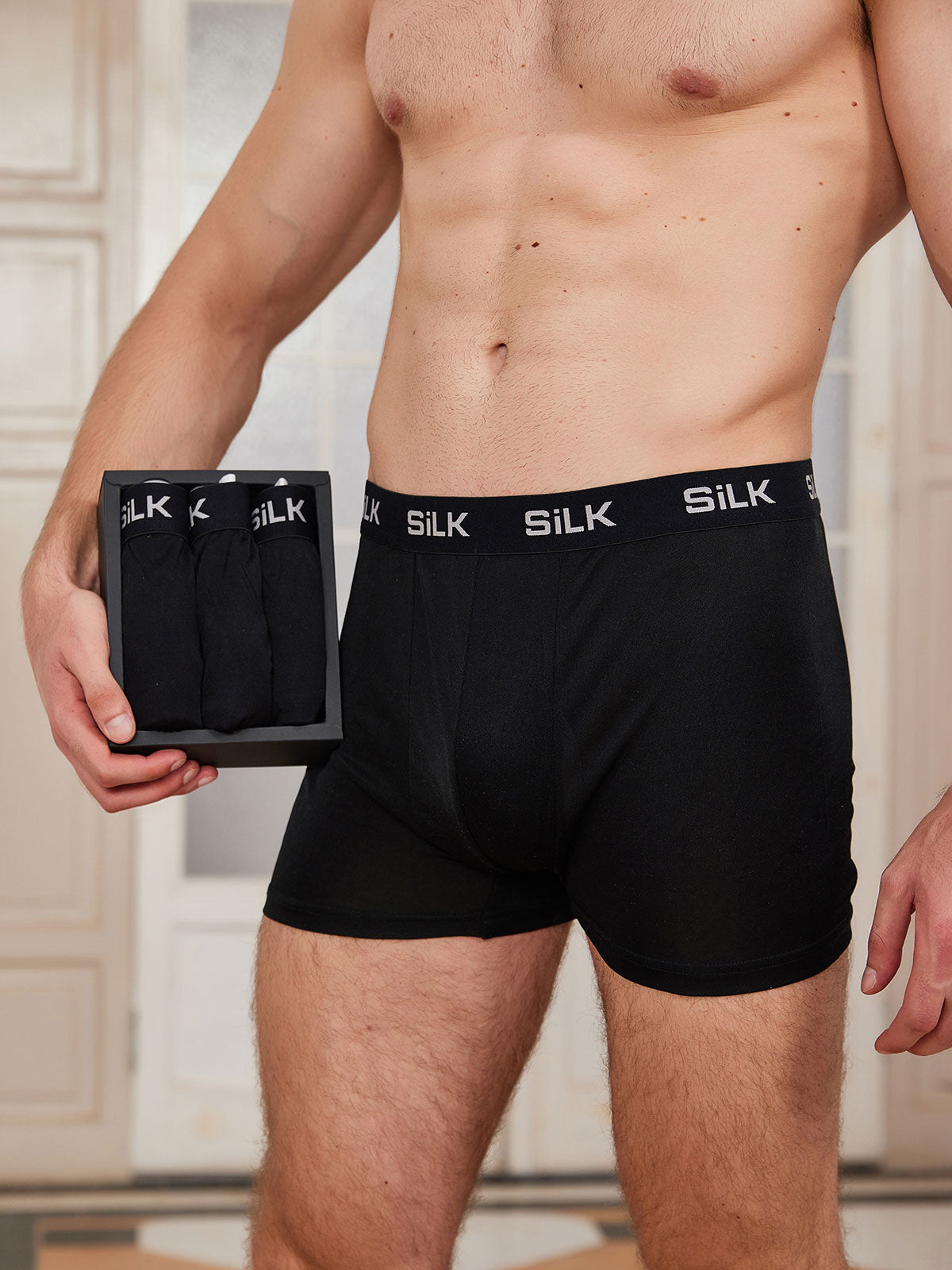 [Svart] SilkSilky-SE Rent Silke Mens Underwear 001